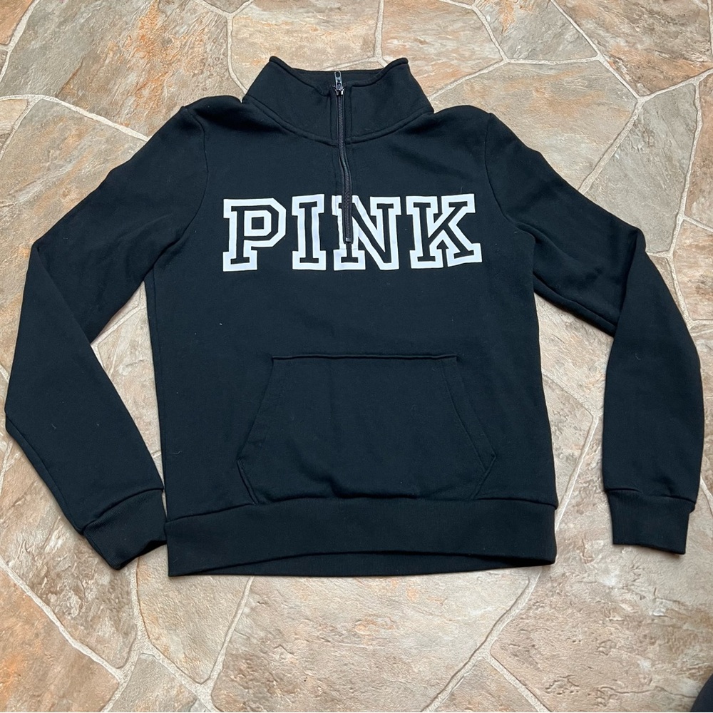 PINK Victoria’s Secret Quarter Zip Pullover Sweatshirt Black Womens XS